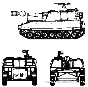Танк M109 155mm SP Howitzer - чертежи, габариты, рисунки