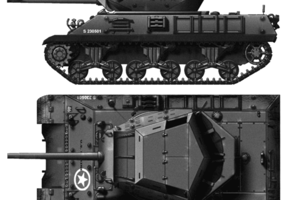 Танк M10 Wolverine GMC - чертежи, габариты, рисунки