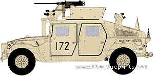 Танк M1114 HUMVEE Up-armored Tactical Vehicle - чертежи, габариты, рисунки