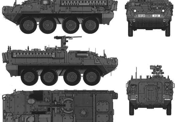 Танк M1126 Stryker ICV - чертежи, габариты, рисунки