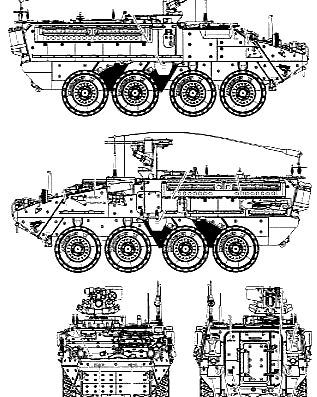 Танк M1130 Stryker CV - чертежи, габариты, рисунки