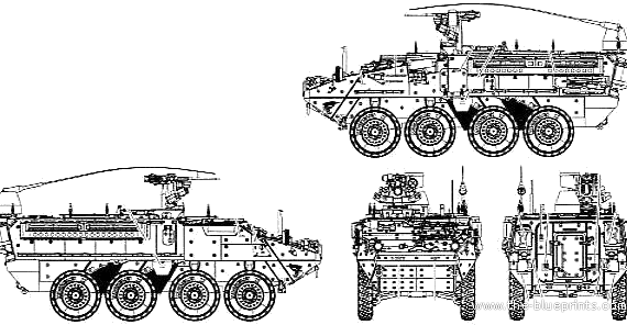 Танк M1130 Stryker CV AFV - чертежи, габариты, рисунки