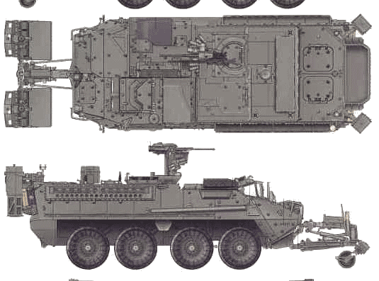 Танк M1132 Striker ESV - чертежи, габариты, рисунки