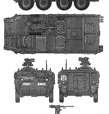 Танк M1134 Striker ACV - чертежи, габариты, рисунки