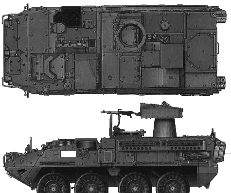 Танк M1134 Striker ATGM - чертежи, габариты, рисунки