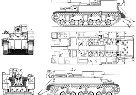 Tank M12 155mm Gun Motor Carriage - drawings, dimensions, pictures