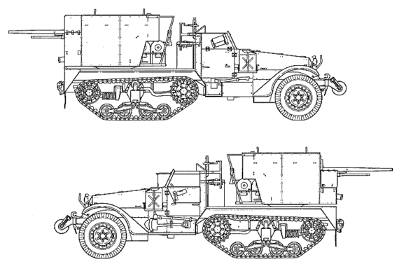 Танк M15A1 Half Truck Multiple Gun Motor Carriage - чертежи, габариты, рисунки