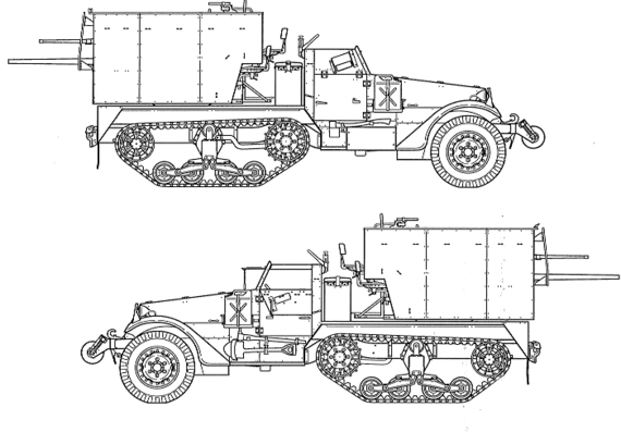 Tank M15 Half Truck Multiple Gun Motor Carriage - drawings, dimensions, pictures