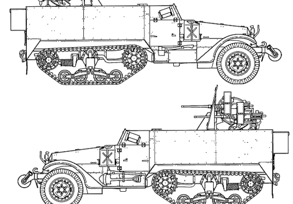 Танк M16A1 Half Truck Multiple Gun Motor Carriage - чертежи, габариты, рисунки