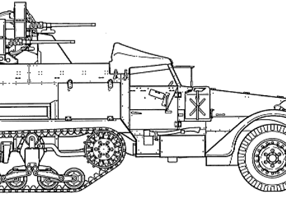 Танк M16B Half Truck Multiple Gun Motor Carriage - чертежи, габариты, рисунки