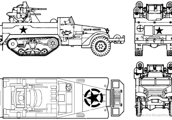 Танк M16 GMC Halftrack - чертежи, габариты, рисунки