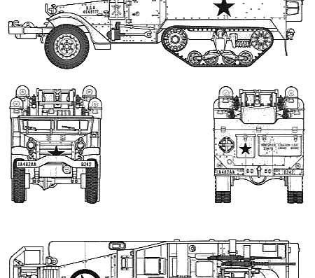 Tank M16 Gun Motor Carriage - drawings, dimensions, pictures