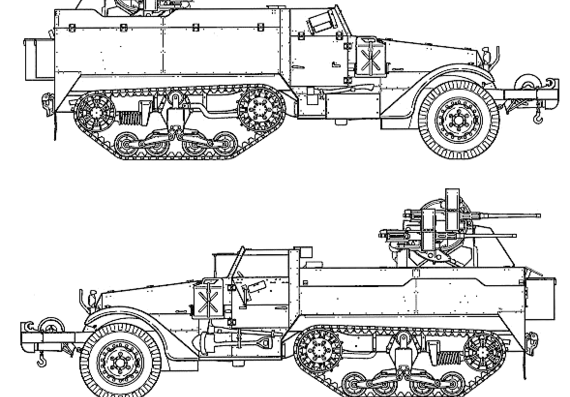 Танк M16 Half Truck Multiple Gun Motor Carriage - чертежи, габариты, рисунки