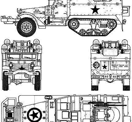 Танк M16 Muliple Gun Motor Carriage - чертежи, габариты, рисунки