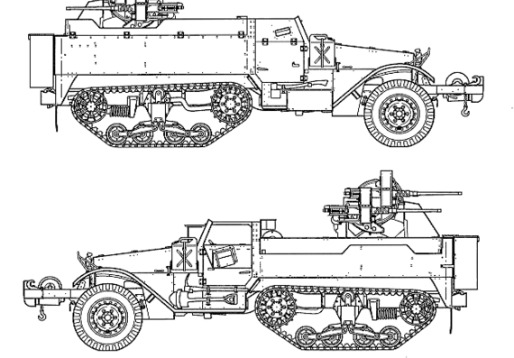 Танк M17 Half Truck Multiple Gun Motor Carriage - чертежи, габариты, рисунки