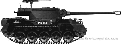 Танк M18 Super Hellcat - чертежи, габариты, рисунки