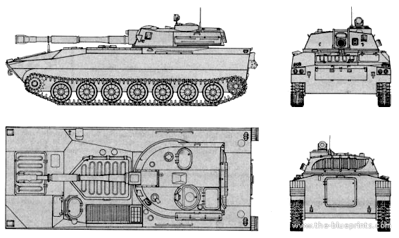 Танк M1974 2S1 SPG 122mm - чертежи, габариты, рисунки