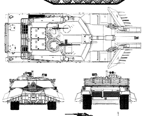 Танк M1A1 Abrams + Mine Plow - чертежи, габариты, рисунки