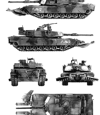 Tank M1A1 Abrams with Mineplough - drawings, dimensions, figures