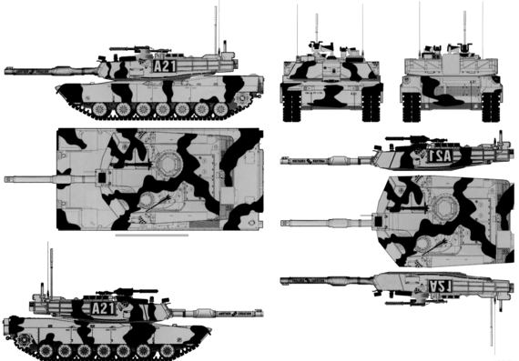 Tank M1A2 Abrams Trumpeter - drawings, dimensions, figures