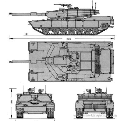 Танк M1 Abrams - чертежи, габариты, рисунки