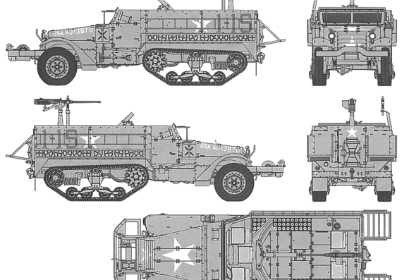 Танк M21 Mobile Pursuit Cannon Half Truck - чертежи, габариты, рисунки
