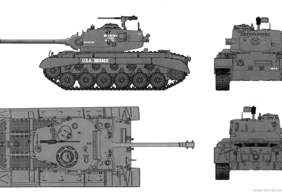 Танк M26E2 Pershing - чертежи, габариты, рисунки