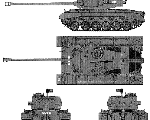Танк M26E4 Pershing - чертежи, габариты, рисунки