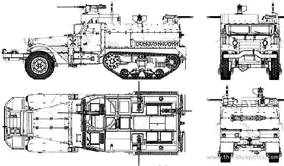 Танк M2A1 Half Track (1945) - чертежи, габариты, рисунки