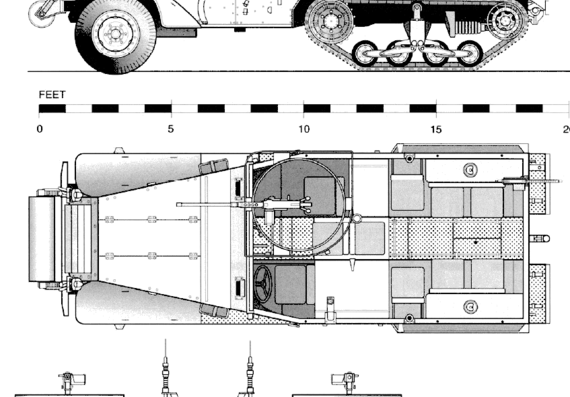 Танк M2A1 Half Truck - чертежи, габариты, рисунки