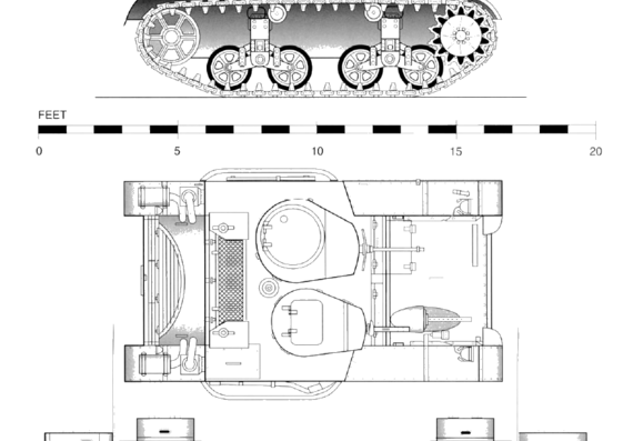 Танк M2A2 Light Tank (1937) - чертежи, габариты, рисунки