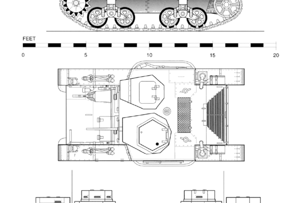 Танк M2A3 Light Tank (1938) - чертежи, габариты, рисунки