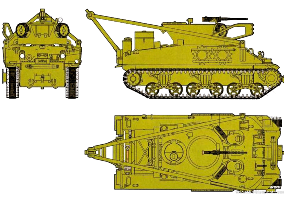 Танк M32B1 Sherman ARV - чертежи, габариты, рисунки