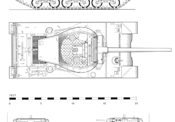 Танк M36B1 Jackson 90mm Tank Destroyer - чертежи, габариты, рисунки