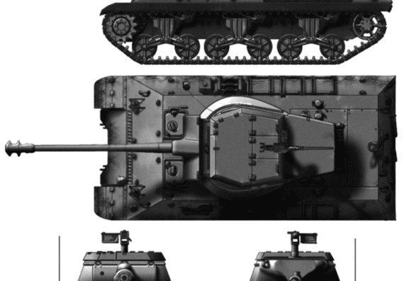 Tank M36B2 90mm GMC - drawings, dimensions, figures