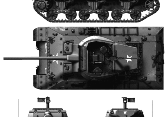 Tank M36 90mm GMC - drawings, dimensions, figures