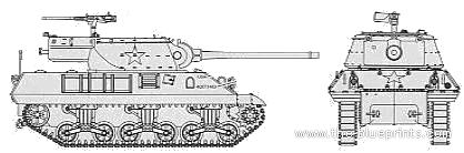 Танк M36 Jackson (1944) - чертежи, габариты, рисунки