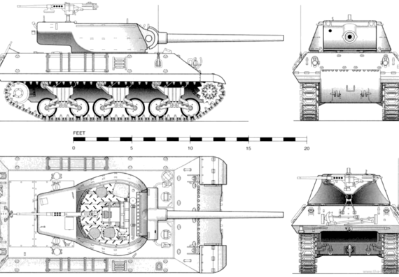 Танк M36 Jackson 90mm Tank Destroyer - чертежи, габариты, рисунки
