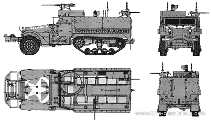 Танк M3A1 Half Track - чертежи, габариты, рисунки