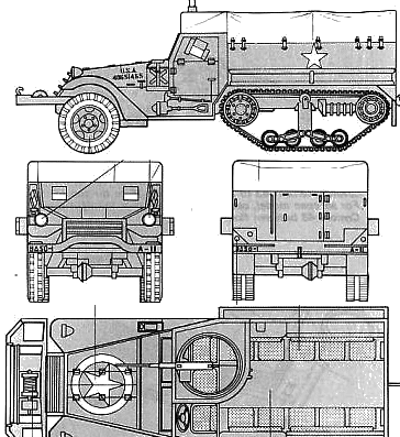 Танк M3A1 Halftrack - чертежи, габариты, рисунки