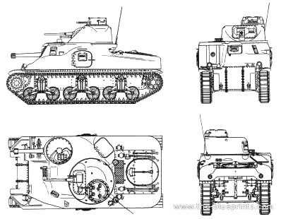 Танк M3A1 Lee - чертежи, габариты, рисунки