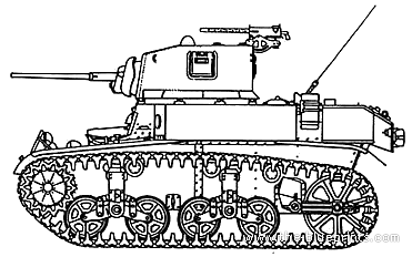 Танк M3A1 Stuart - чертежи, габариты, рисунки