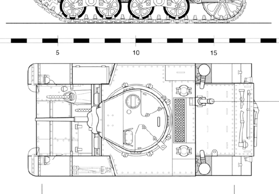Танк M3A1 Stuart Light Tank - чертежи, габариты, рисунки