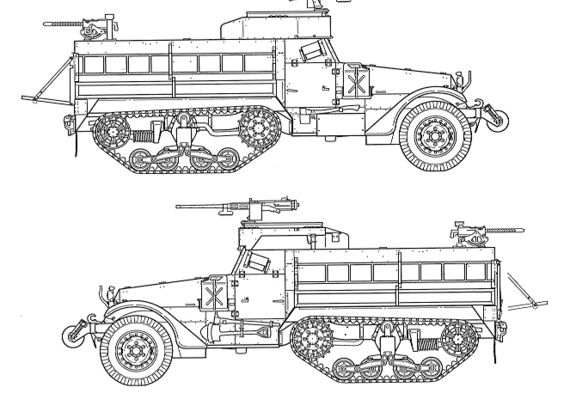 Танк M3A2 Half Track - чертежи, габариты, рисунки