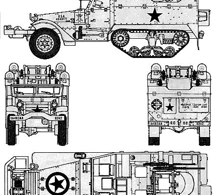 Tank M3A2 Half Track M16 Motor Carriage - drawings, dimensions, figures