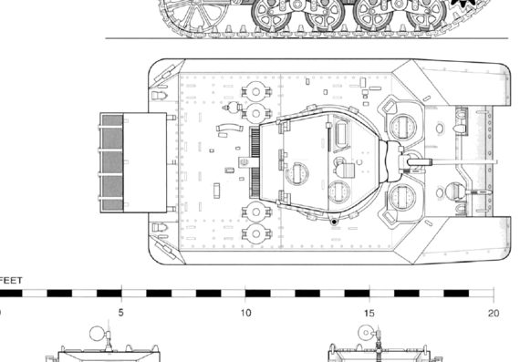 Танк M3A3 Stuart V Light Tank - чертежи, габариты, рисунки