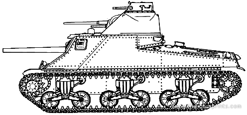 Танк M3A4 - чертежи, габариты, рисунки