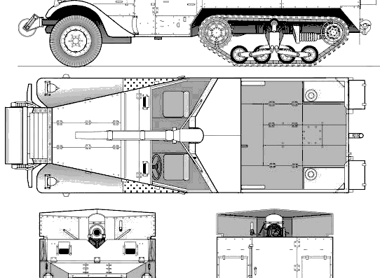 M3 75mm Gun Motor Carriage tank - drawings, dimensions, figures