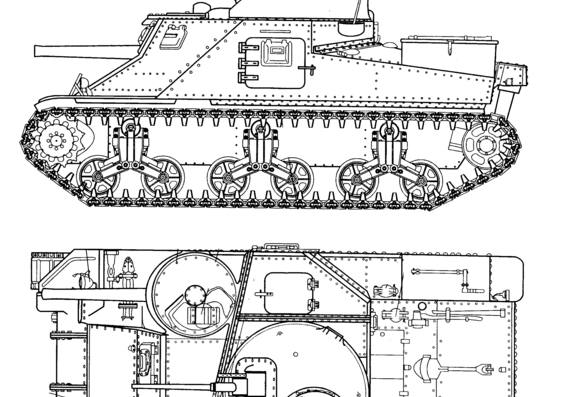 Танк M3 Grant - чертежи, габариты, рисунки