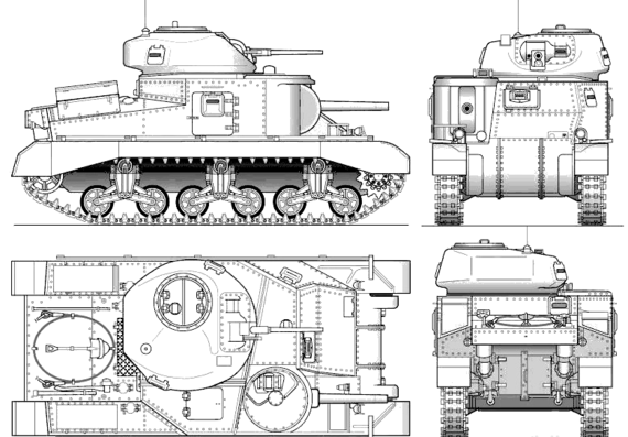 M3 Grant I tank - drawings, dimensions, figures